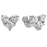 1.00 Carat (ctw) 14k White Gold Round & Princess White Diamond Heart Earrings